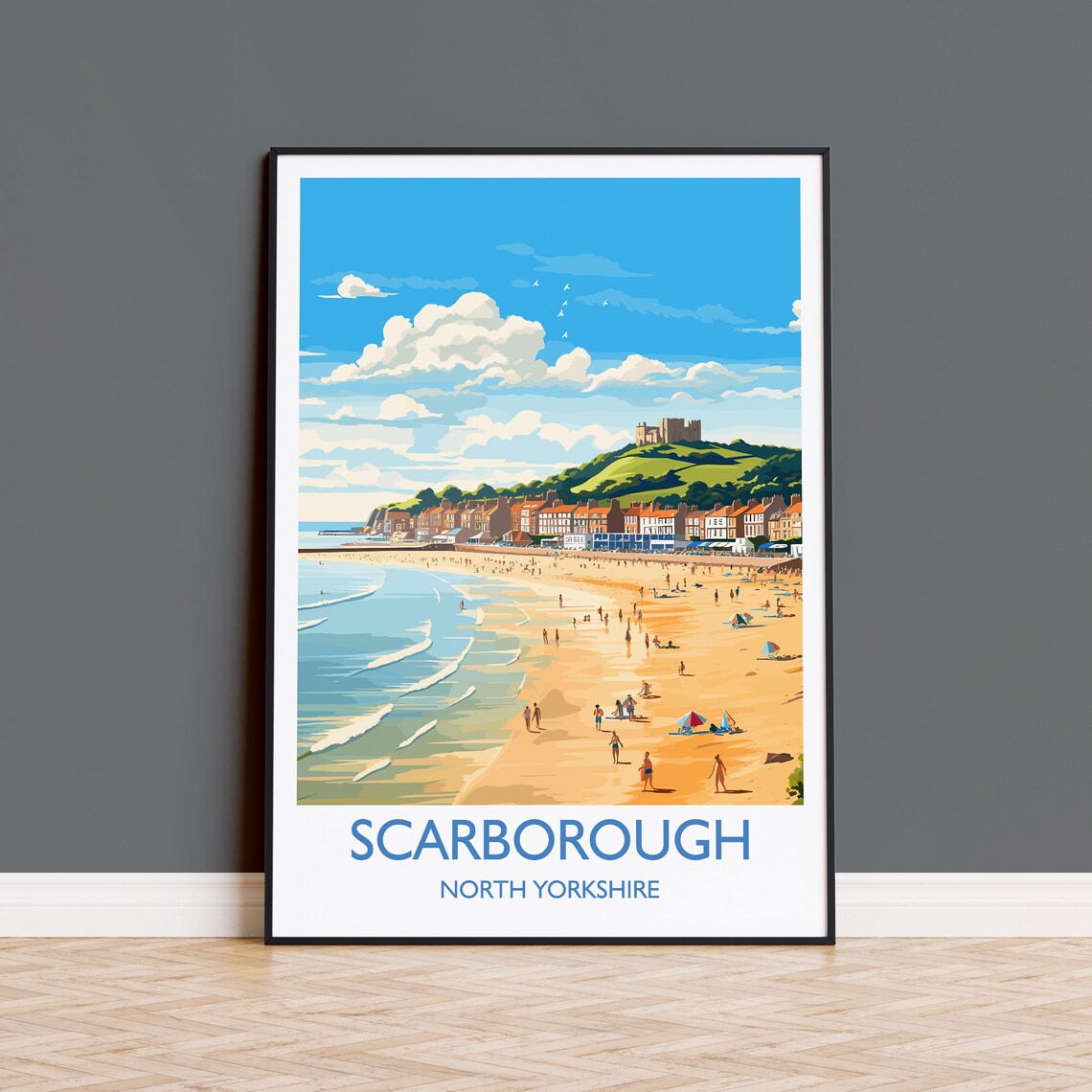 Scarborough Beach Travel Poster, North Yorkshire