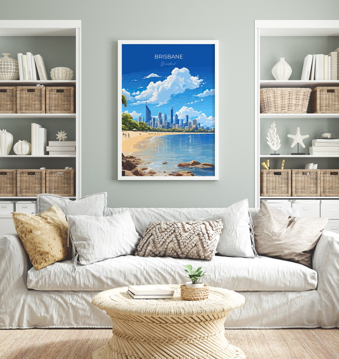 Brisbane Queensland Skyline Over Blue Water Bay Travel Poster - Image 4