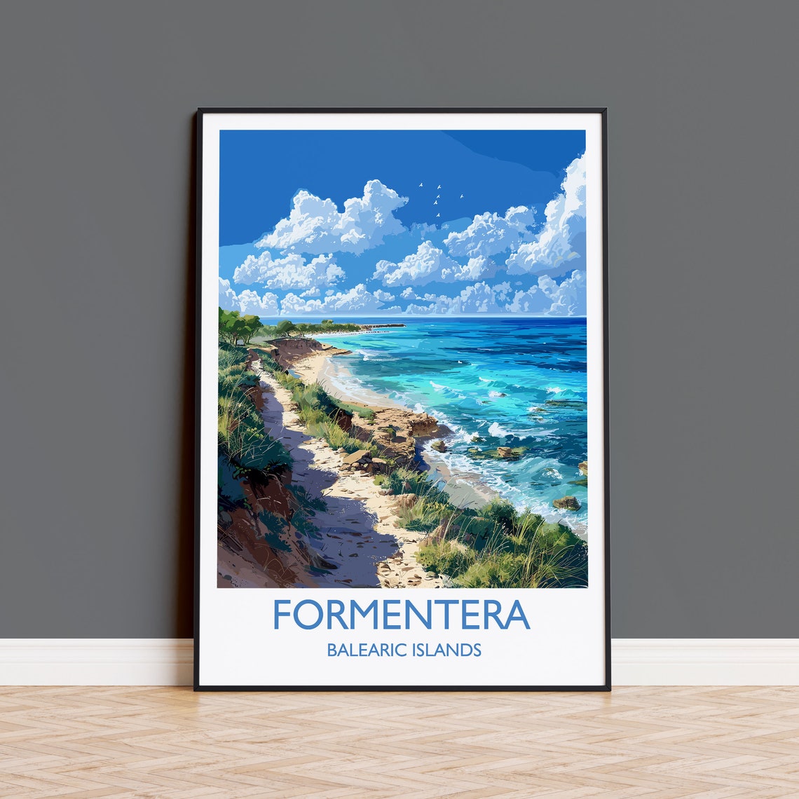 Formentera Balearic Islands Beach Path White Border Travel Poster