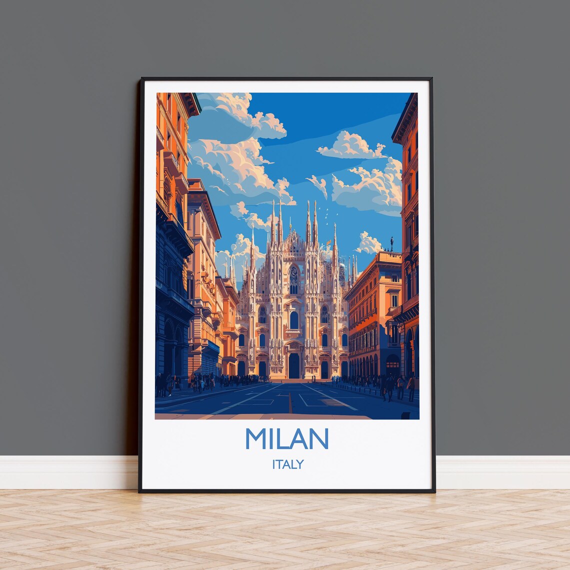 Milan Duomo Cathedral Gothic Facade Italy Street Travel Poster