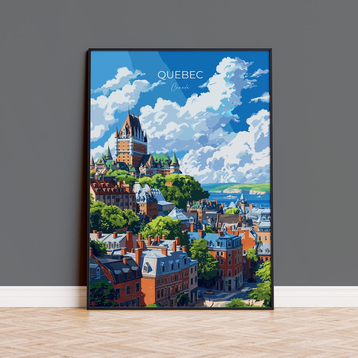 Quebec City Canada Chateau Frontenac Summer View Vintage Travel Poster