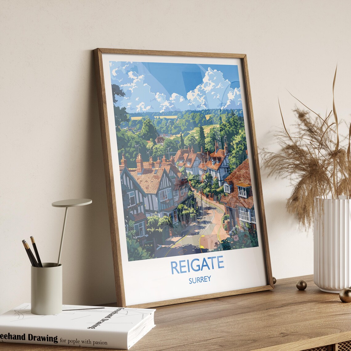 Reigate Surrey Historic Tudor Street Green Valley Travel Poster - Image 2
