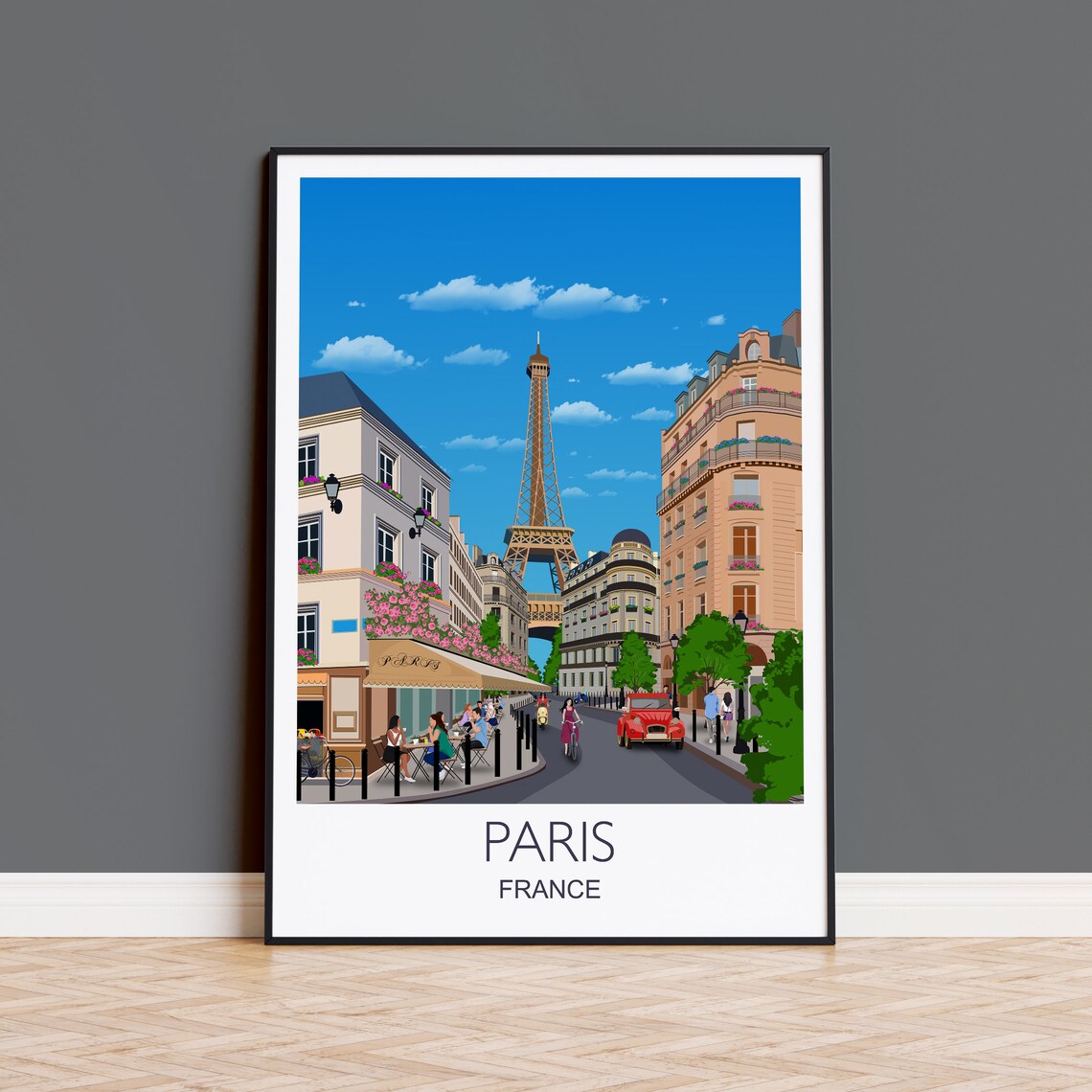 Paris Travel Poster, Cityscape Wall Art Print