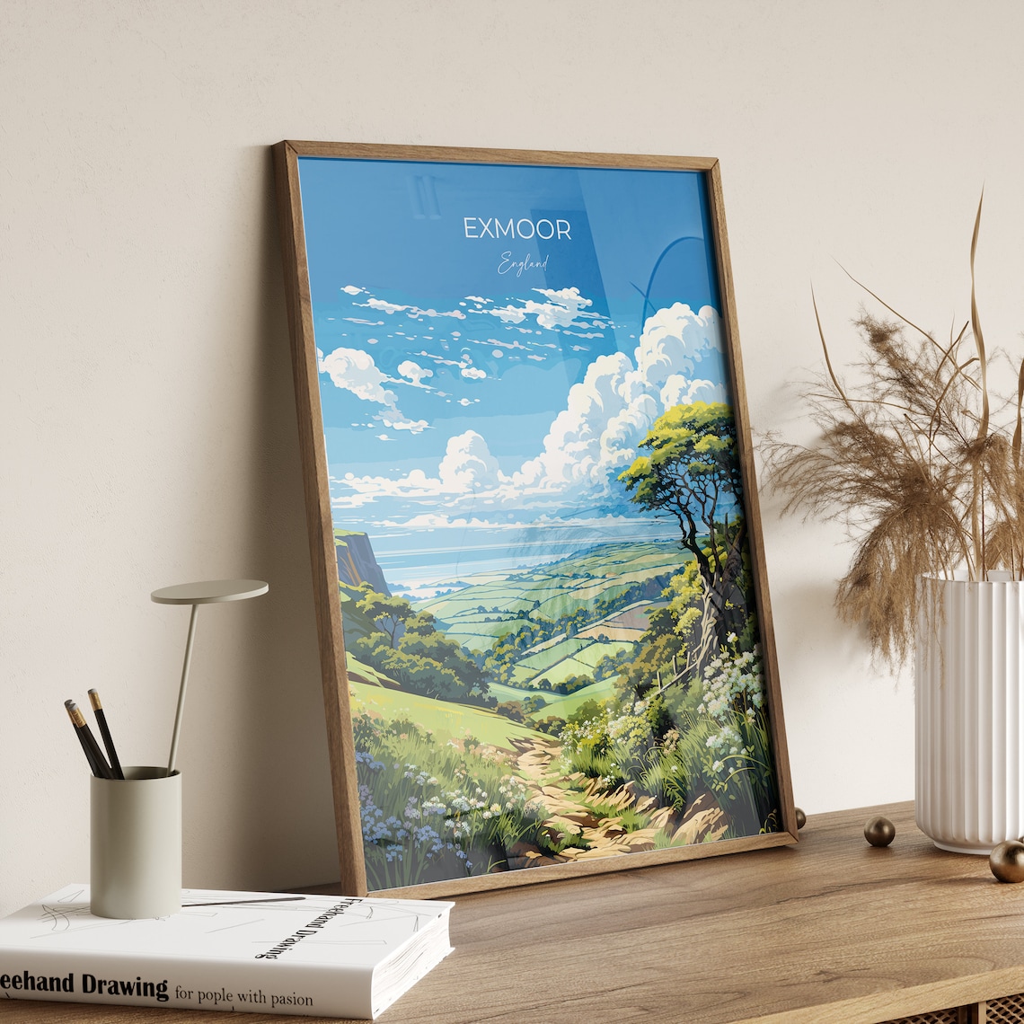 Exmoor England Rolling Hills Coastal View Wildflowers Travel Poster - Image 2
