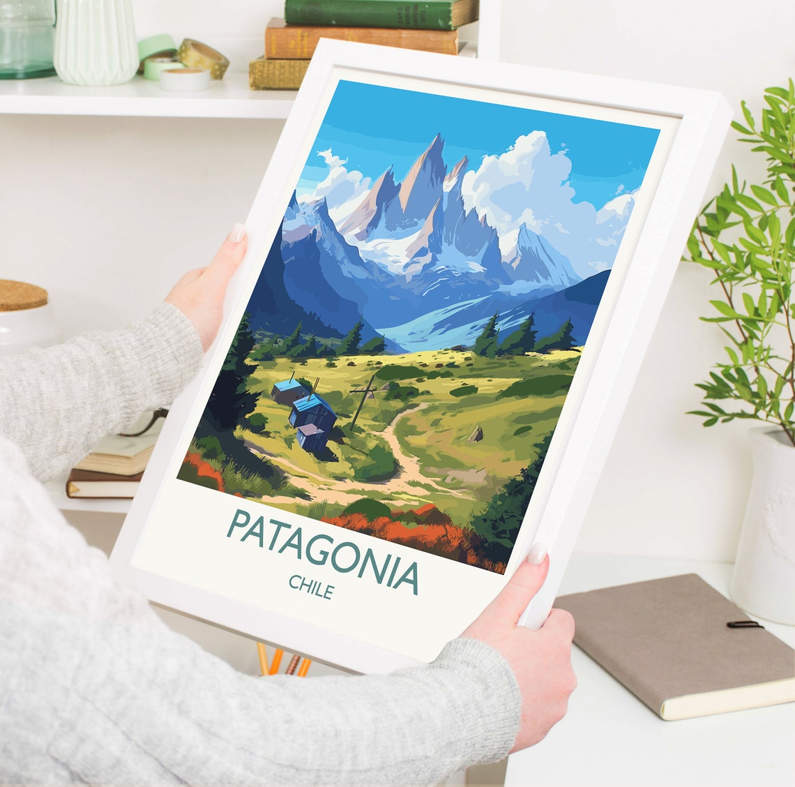 Patagonia Chile Jagged Peaks Alpine Cabins Hiking Travel Poster - Image 5