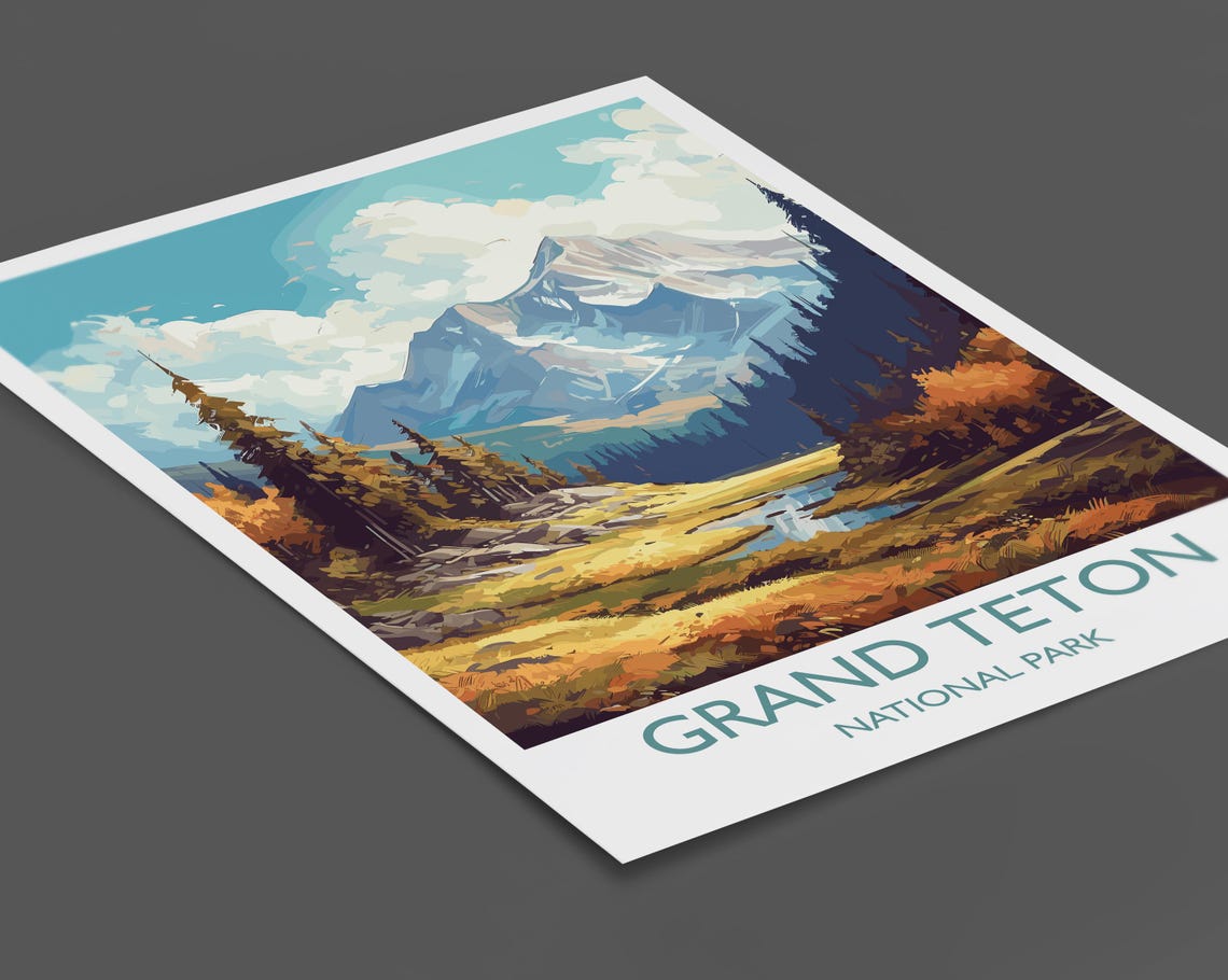 Grand Teton Poster Travel Print Of Grand Teton North America Grand Teton Art Lovers Gift Usa National Park Travel Gift - Image 3