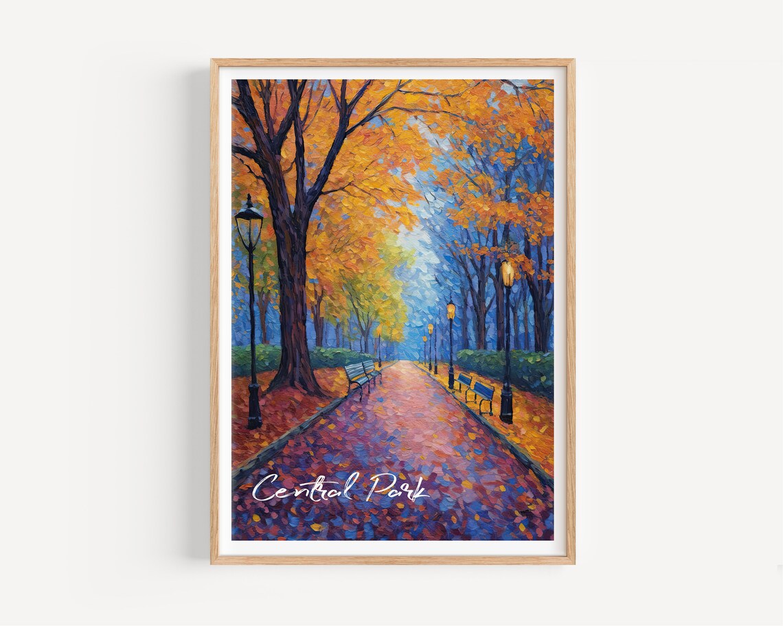 Central Park New York Autumn Path Impressionist Oil Painting Poster