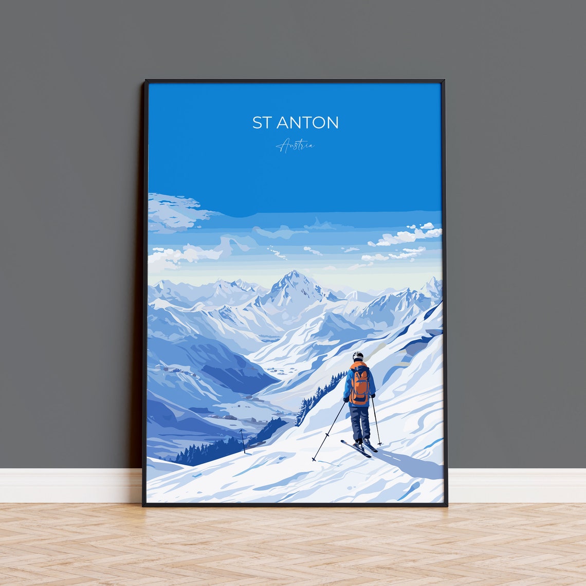 St Anton Wall Art Travel Poster Travel Print Of St Anton Ski Poster St Anton Art Lovers Gift Austria Ski Art Travel Gift