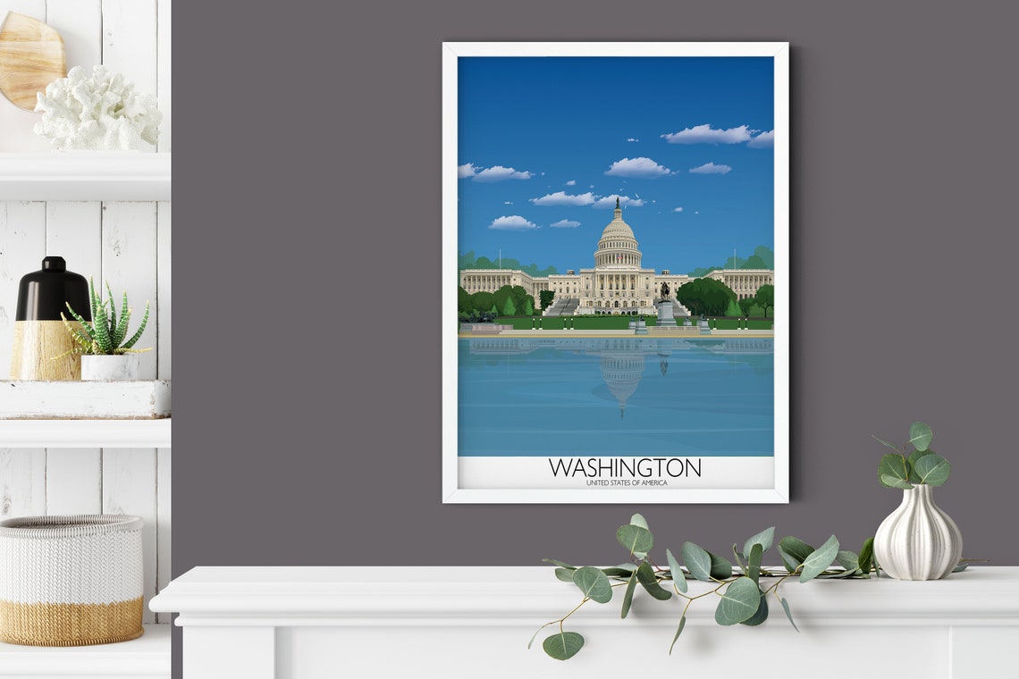 Washington DC US Capitol Reflecting Pool Landmark Travel Poster - Image 3