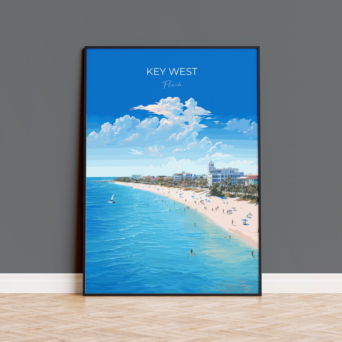 Sunlit Key West Florida White Sand Beach Tropical Coast Travel Poster