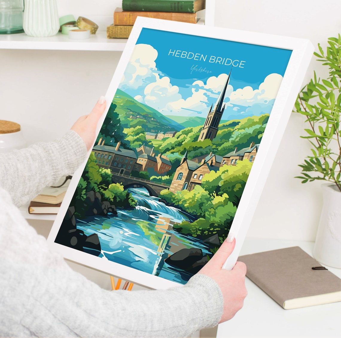 Hebden Bridge Yorkshire Valley Church Spire Illustrated Poster - Image 5