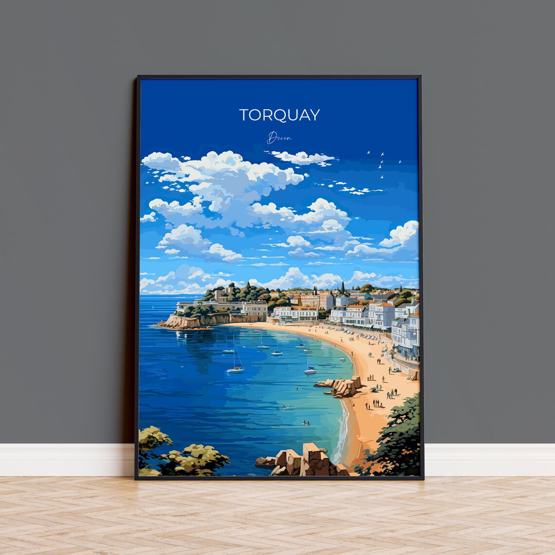 Torquay Devon Bay Beach Sailboats Coastal Resort Town Travel Poster