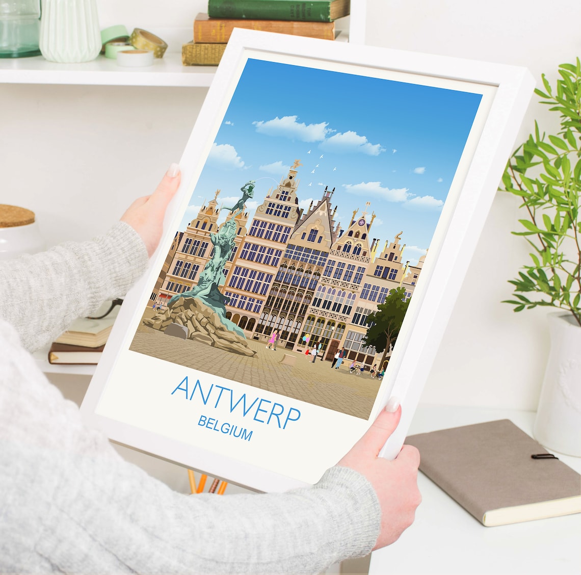 Antwerp Belgium Grote Markt Brabo Statue Guild Houses Travel Poster - Image 5