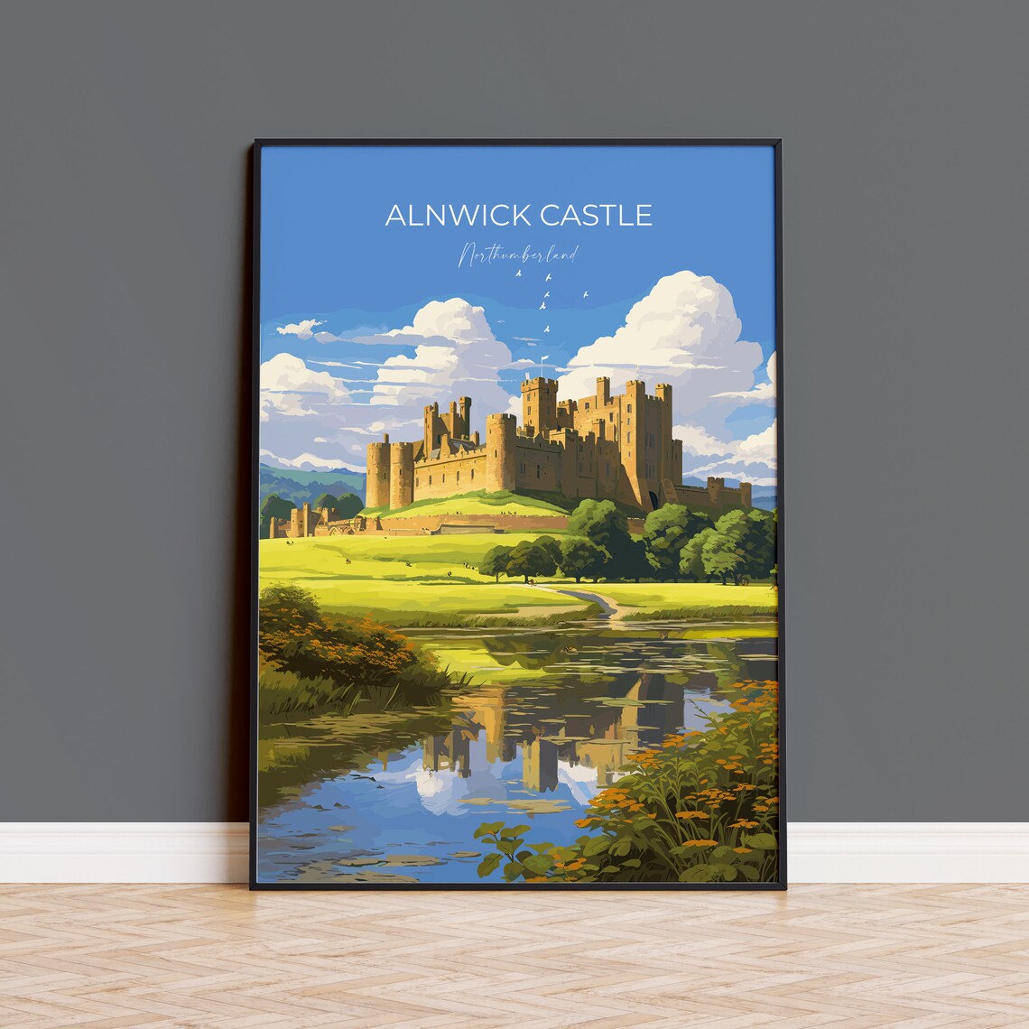 Alnwick Castle Travel Poster, England Landmark