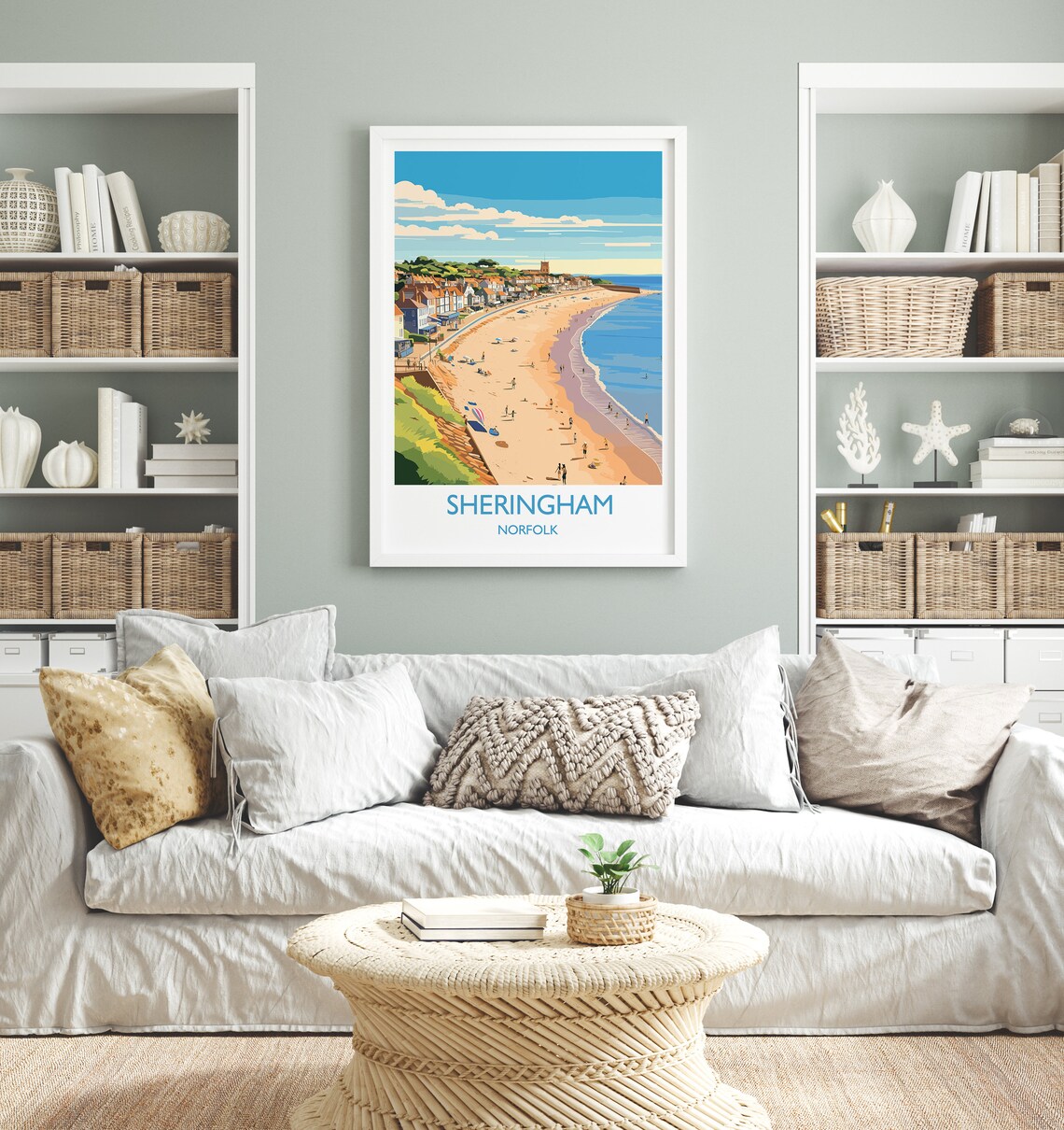 Sheringham Norfolk Curved Beach Aerial Town Travel Poster Seaside Gift - Image 4