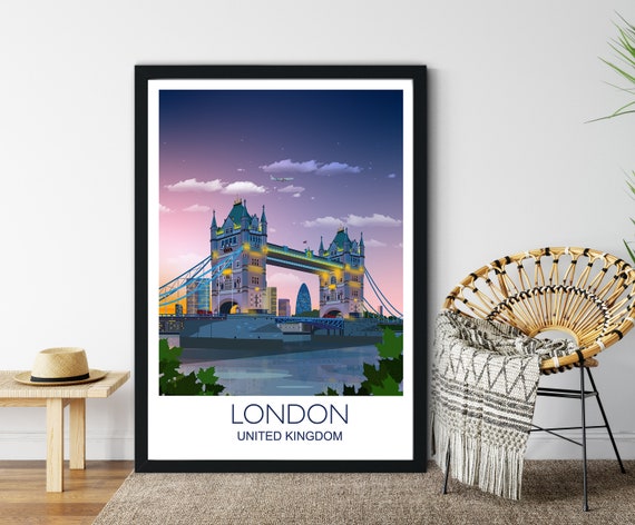Tower Bridge London Travel Poster, Cityscape Art Print