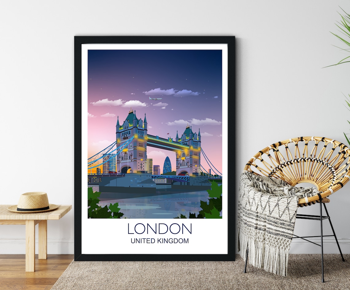 Tower Bridge London Travel Poster, Cityscape Art Print