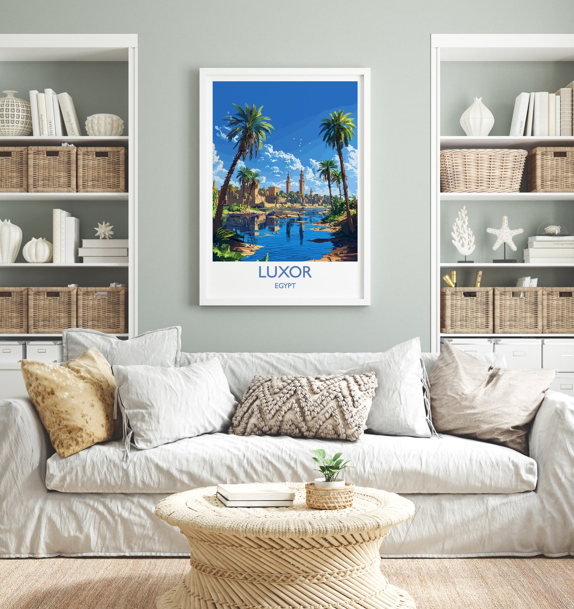 Elegant Luxor Egypt Nile River Palms Bottom Text Travel Poster - Image 2