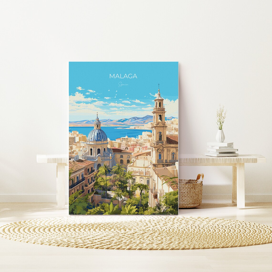 Malaga Spain City Cathedral Dome Bell Tower Over the Sea Travel Poster - Image 4