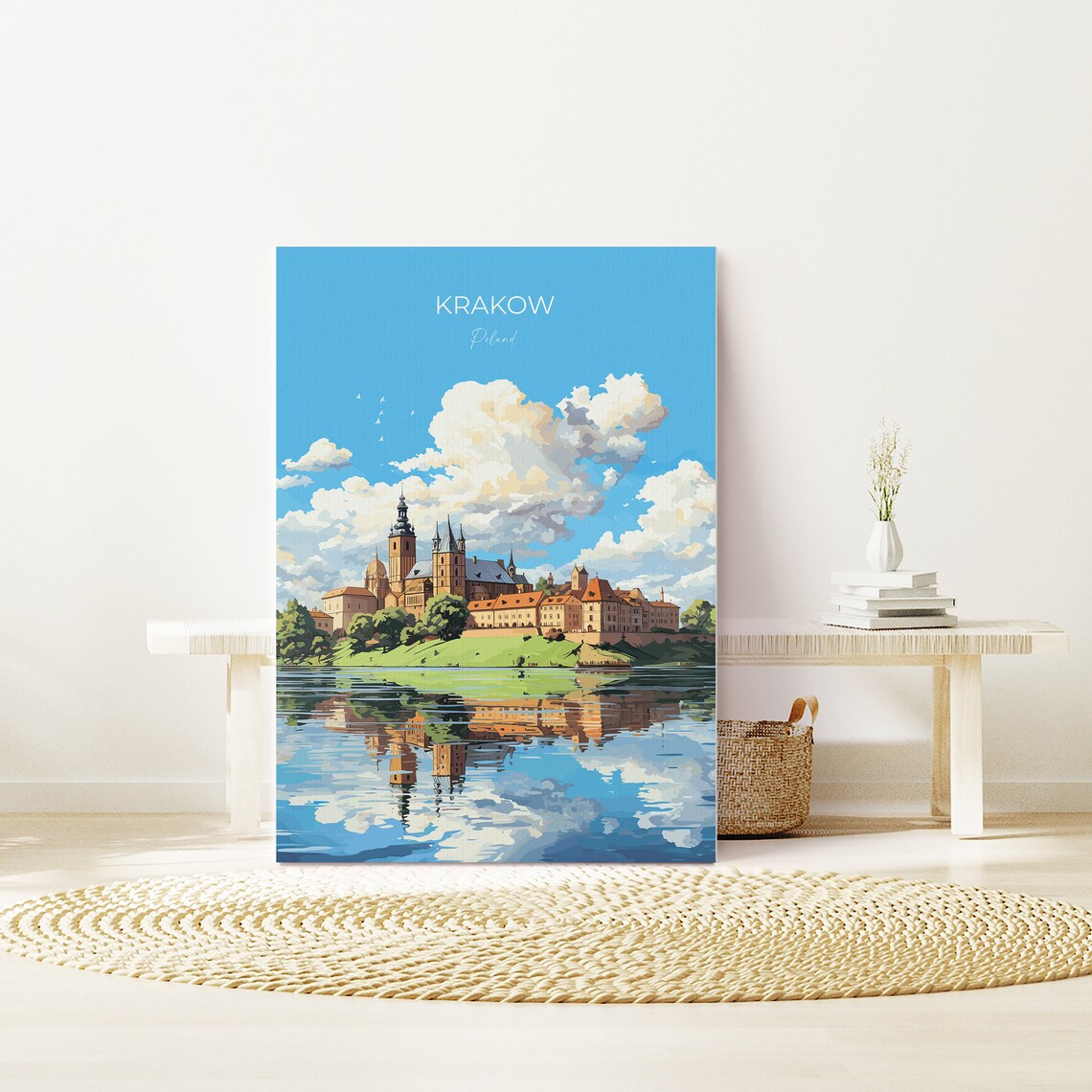 Krakow Poland Royal Castle Riverside Reflection Summer Travel Poster - Image 2