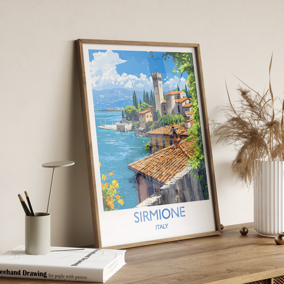 Sirmione Italy Lake Garda Terracotta Roofs Vintage Travel Poster - Image 2
