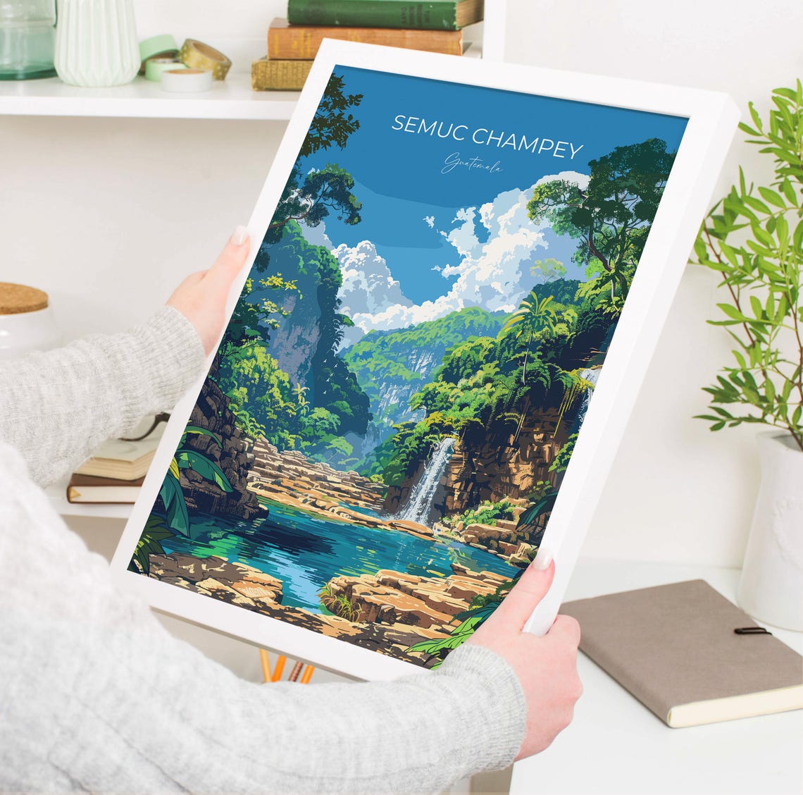 Semuc Champey Guatemala Jungle Waterfall Modern Travel Poster - Image 3