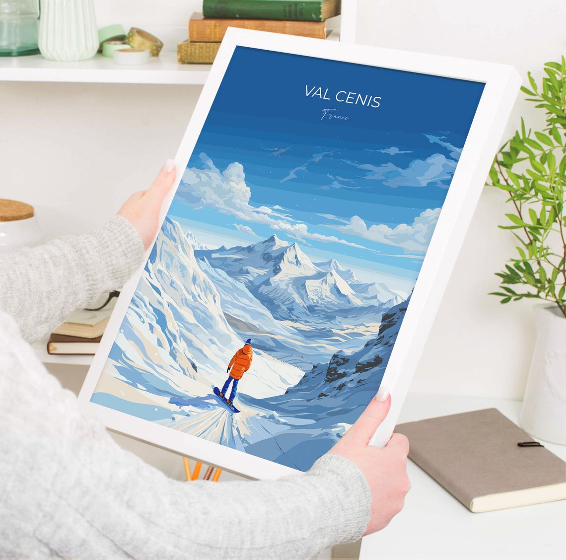 Val Cenis France Snowboarder Alpine Peak Modern Travel Poster - Image 3
