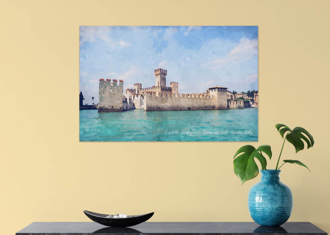 Sirmione Castello Scaligero Watercolor Art Print Lake Garda Italy - Image 2
