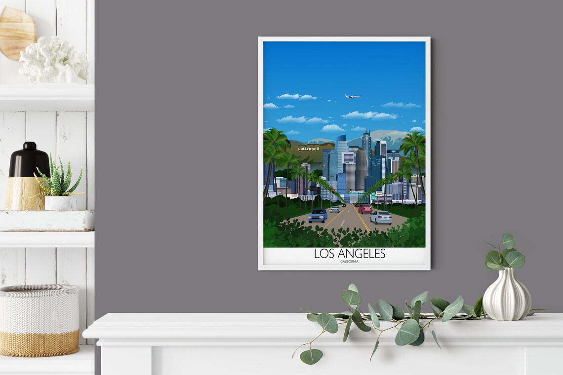 Los Angeles California Daytime Skyline Freeway Palms Travel Poster - Image 2