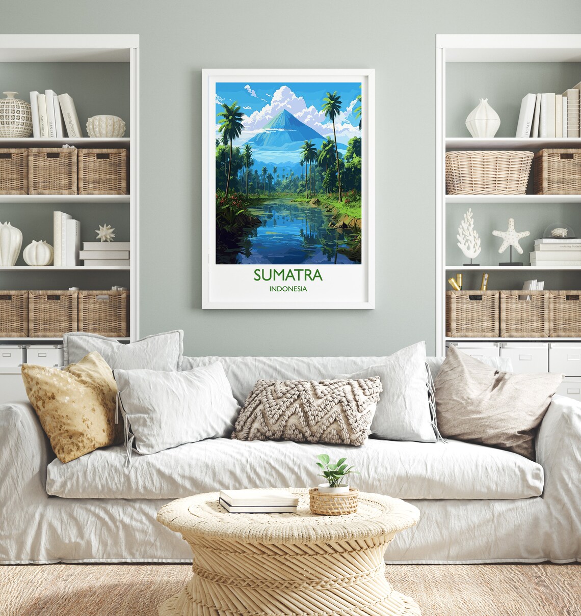 Sumatra Indonesia Volcano Palm River Jungle Vista Travel Poster - Image 4