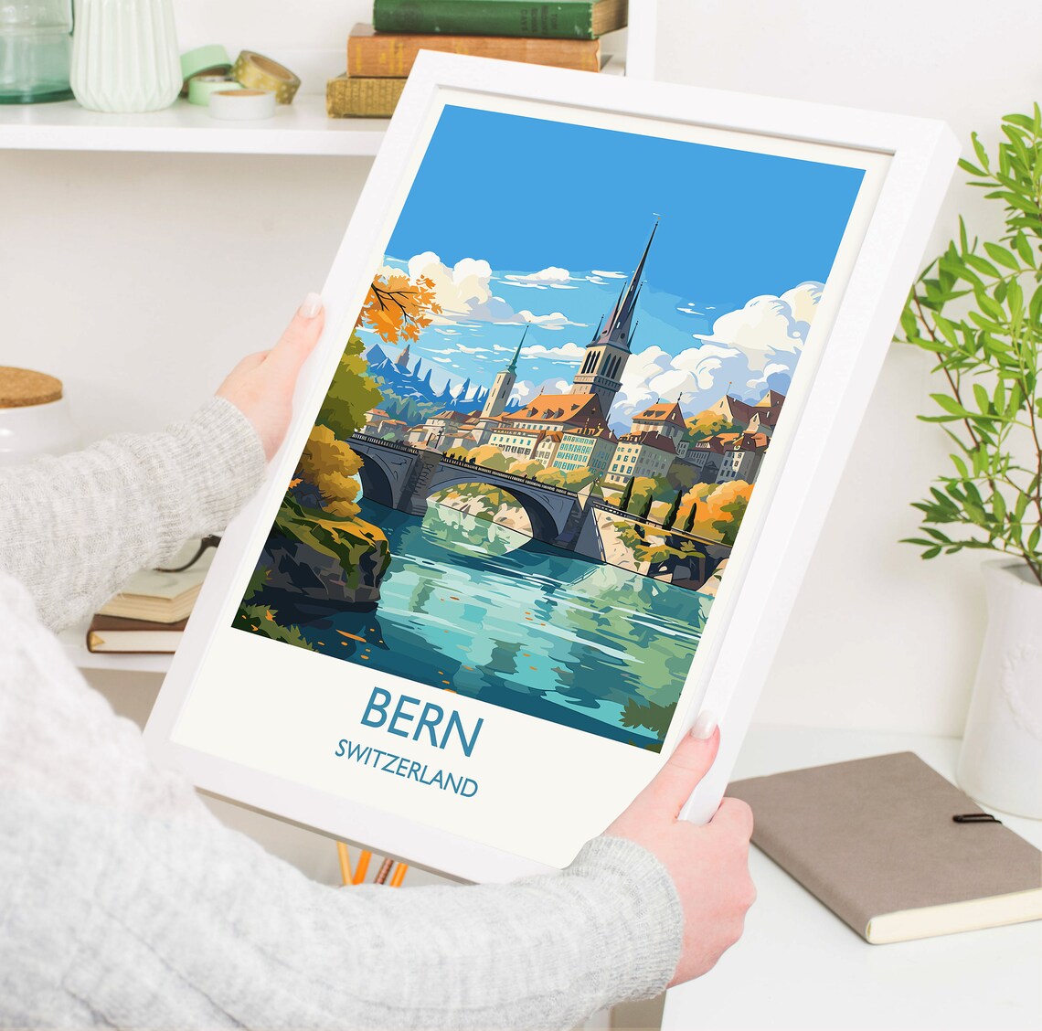 Bern Switzerland Old Town Bridge Illustration Vintage Travel Poster - Image 5