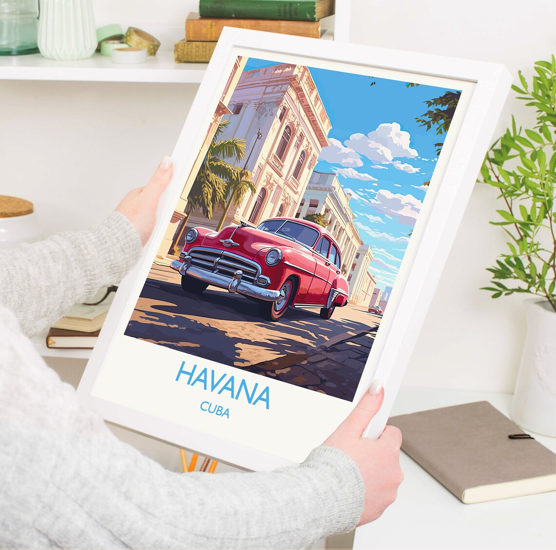 Havana Cuba Classic Red Car Colonial Street Retro Travel Poster - Image 5
