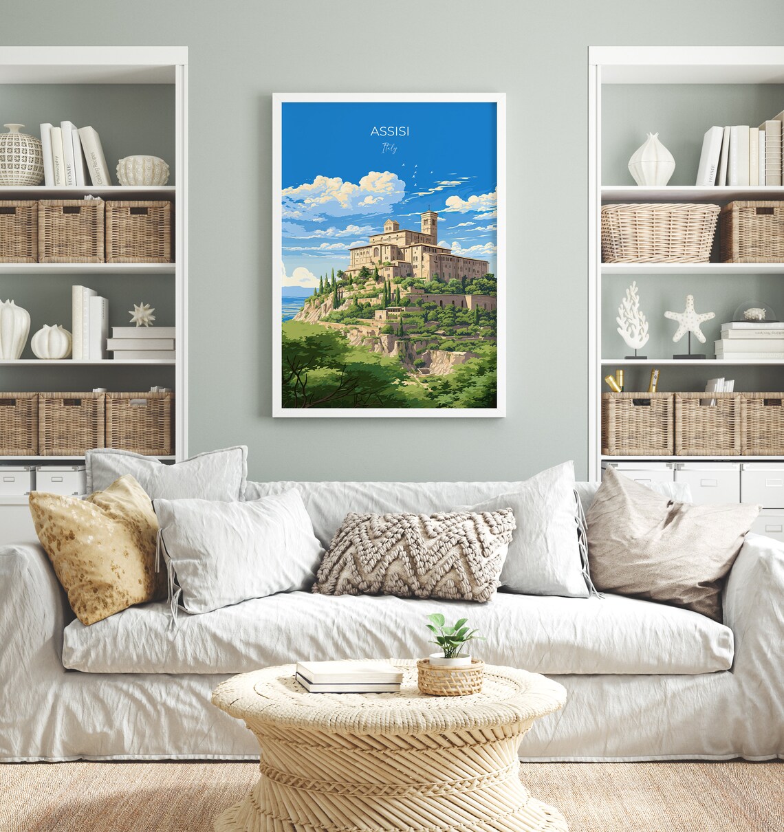 Assisi Italy Basilica Hilltop Green Valley Scene Travel Poster - Image 4
