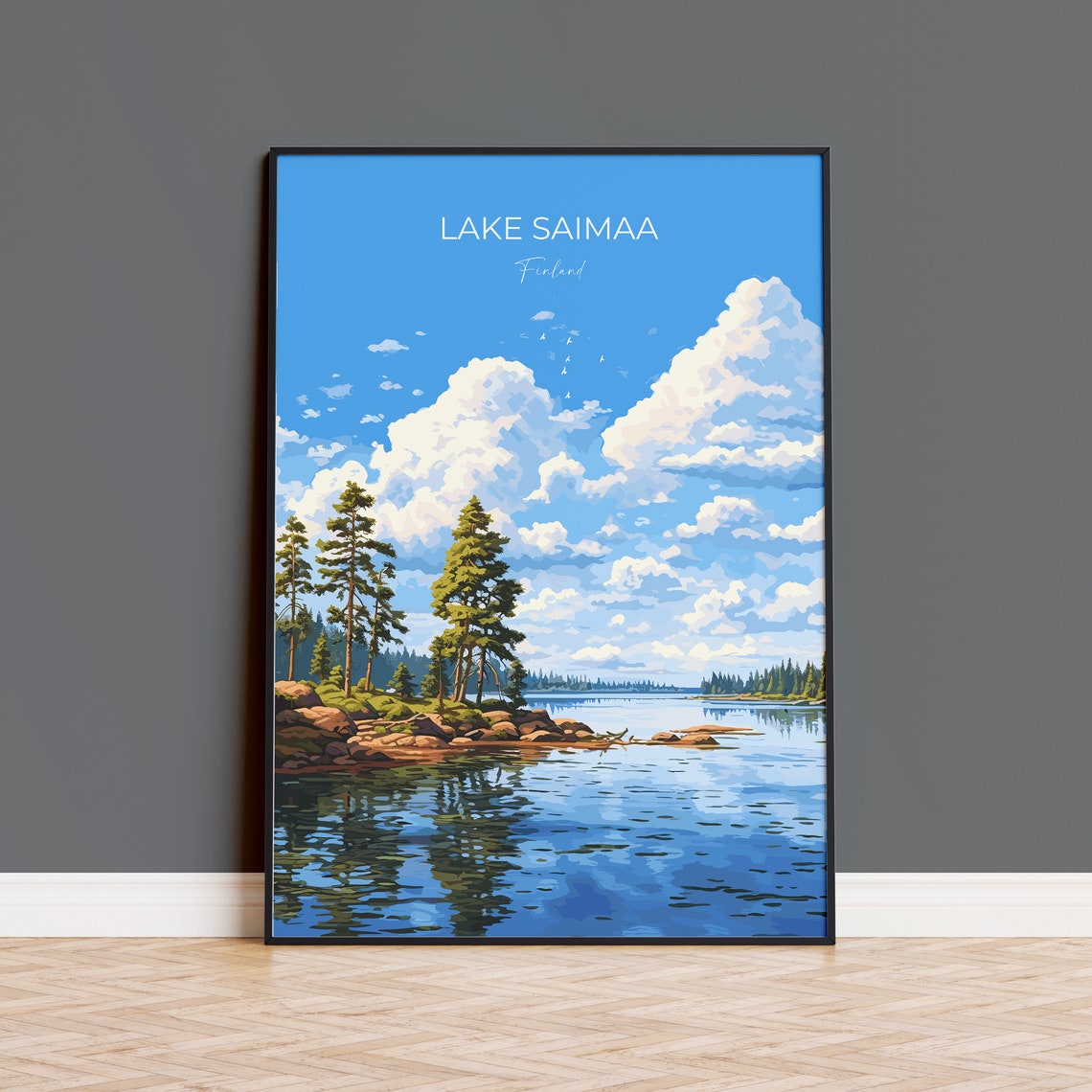 Lake Saimaa Finland Calm Pine Lake Shore Scene Travel Poster