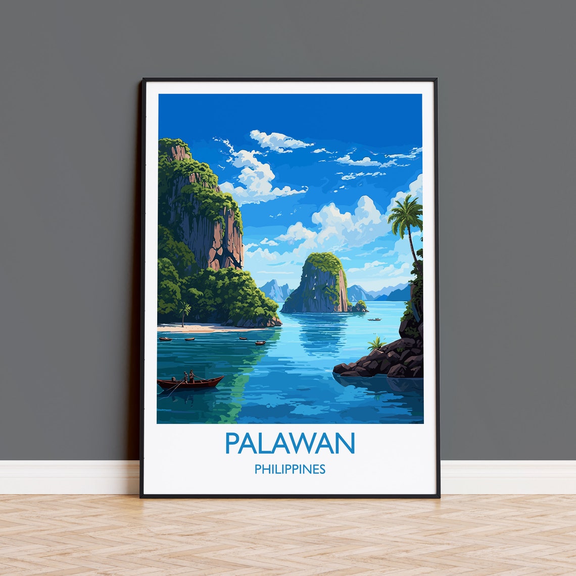Palawan Philippines Limestone Cliffs Lagoon Travel Poster Wall Decor
