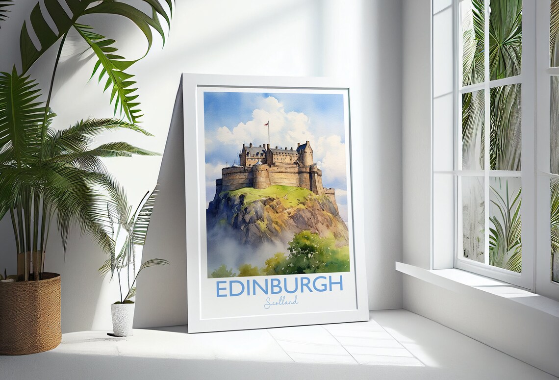 Edinburgh Scotland Castle Rock Watercolor City View Art Poster - Image 3