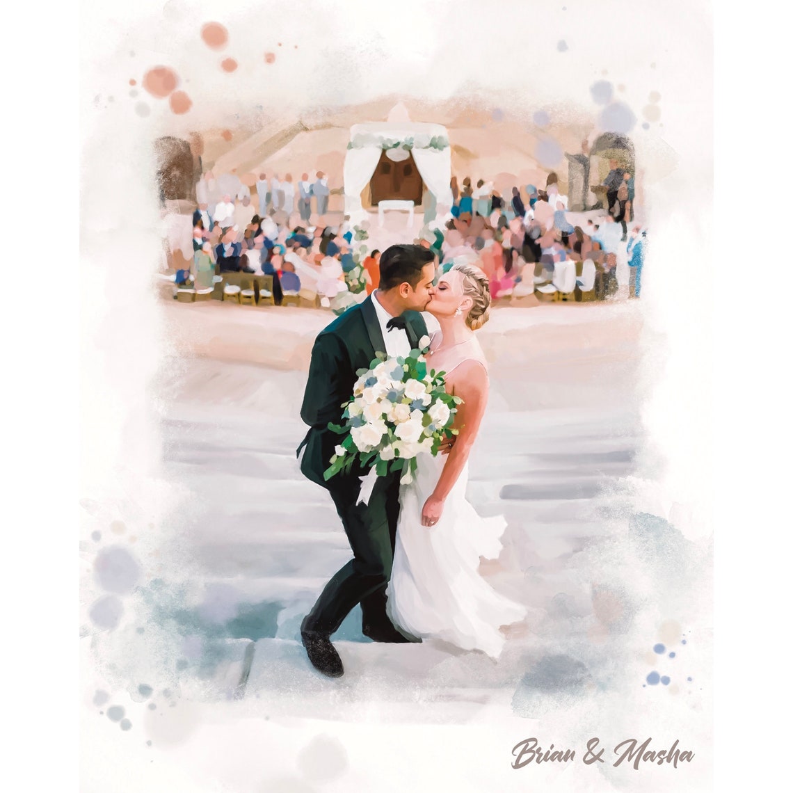 Bride and Groom Seated on a Green Mountain Hillside View Poster - Image 4