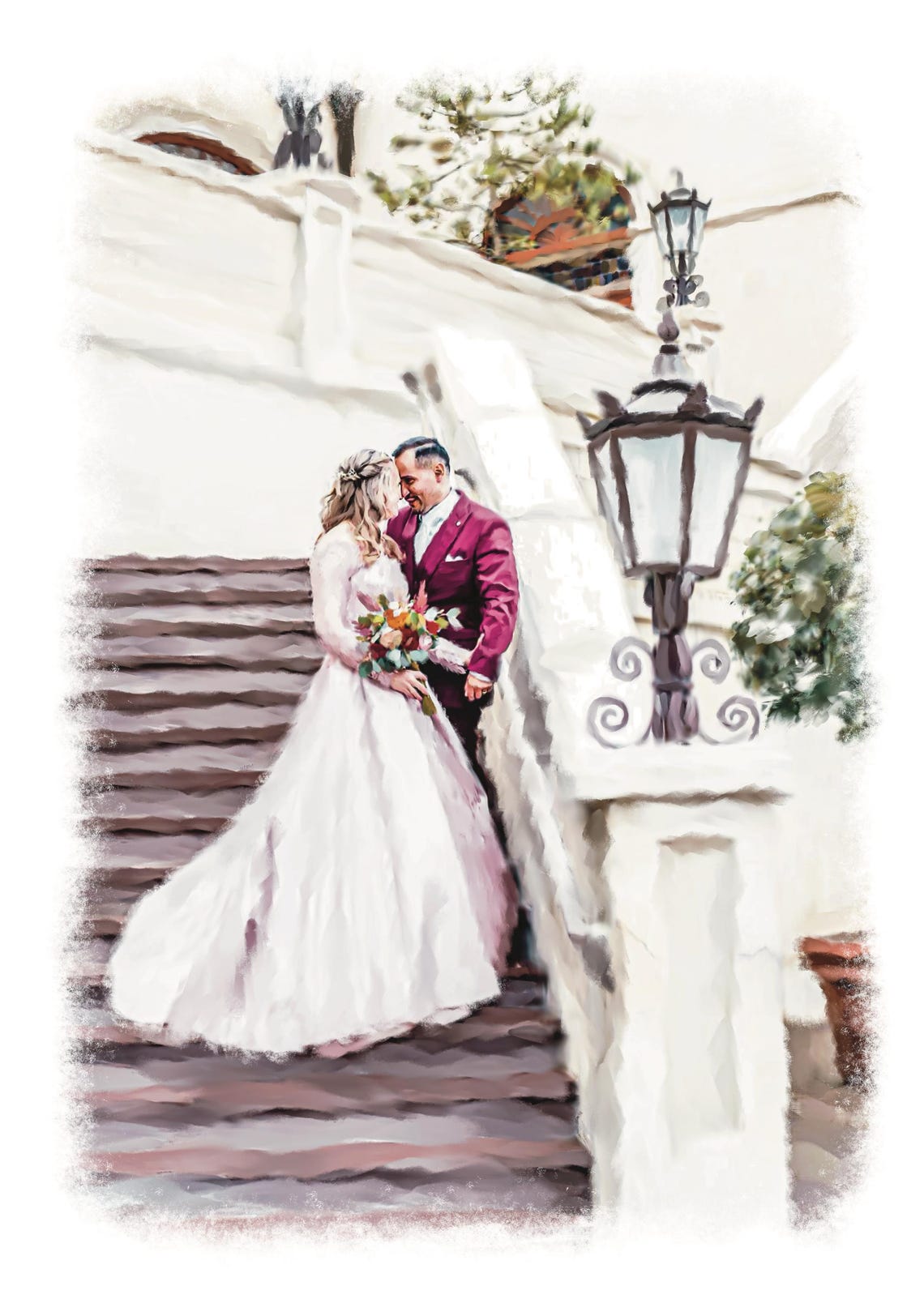 Newlywed Couple Under a Clear Umbrella on a Rainy Evening Poster - Image 3