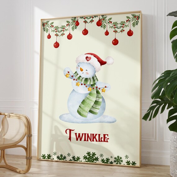 Twinkle Christmas Snowman With Star Lights Watercolor Poster