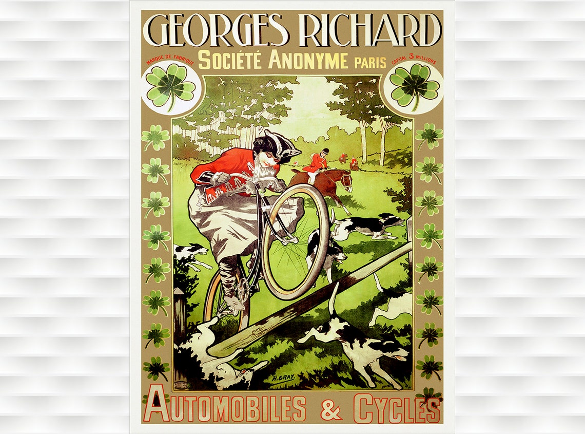Georges Richard Automobiles Cycles Fox Hunt Vintage French Poster