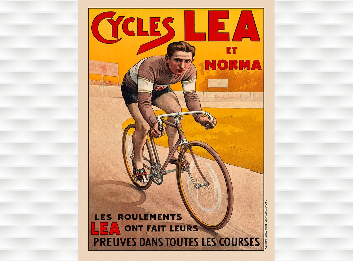 Cycles Lea Et Norma French Racing Cyclist Vintage Bicycle Poster