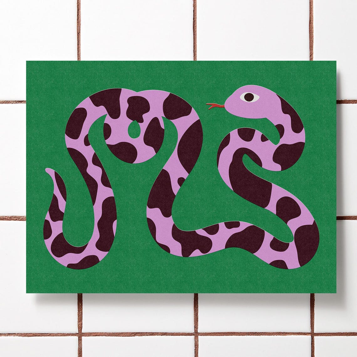 Pink Spotted Snake Quirky Colorful Reptile Illustration Art Print - Image 4