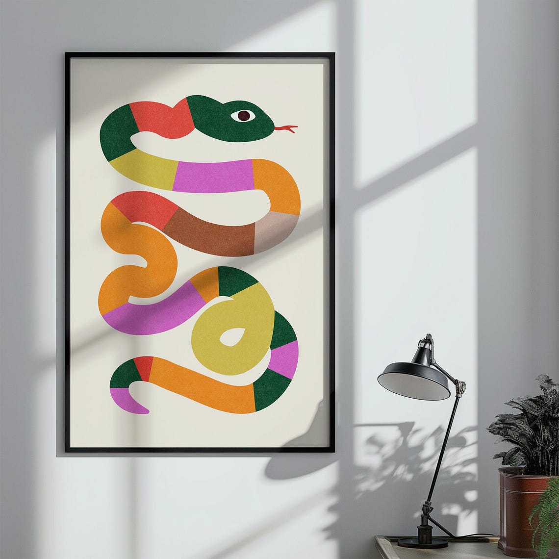 Colorful Segmented Snake Playful Modern Reptile Illustration Print - Image 2