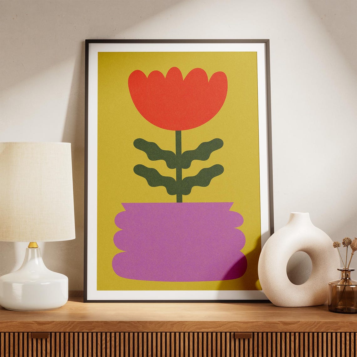 Bold Red Flower In Purple Vase Pop Art Botanical Modern Poster - Image 2