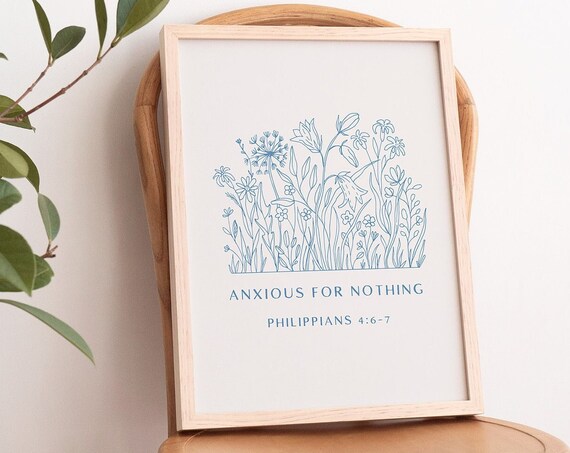 Anxious for Nothing Philippians 4 6 Wildflower Line Art Poster