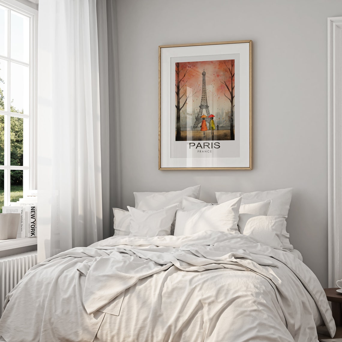 Paris France Eiffel Tower Rainy Watercolor Umbrellas Romantic Poster - Image 2