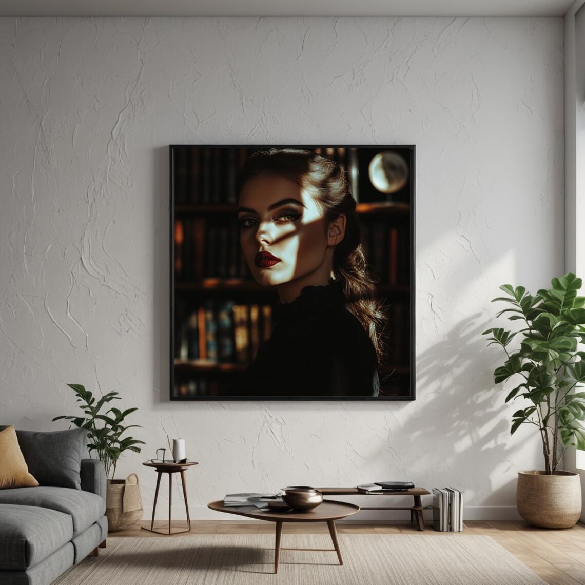 Dark Library Woman Portrait Moody Red Lips Gothic Romance Poster - Image 3