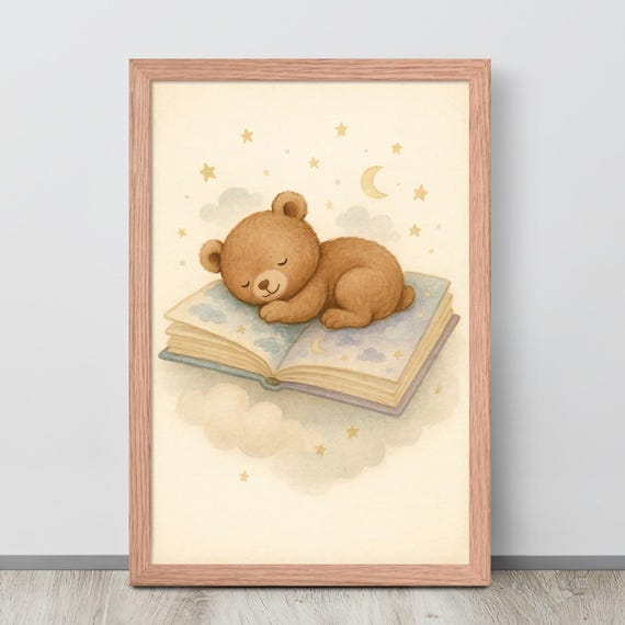 Teddy Bear Dreamy Storybook, Nursery Decor Poster