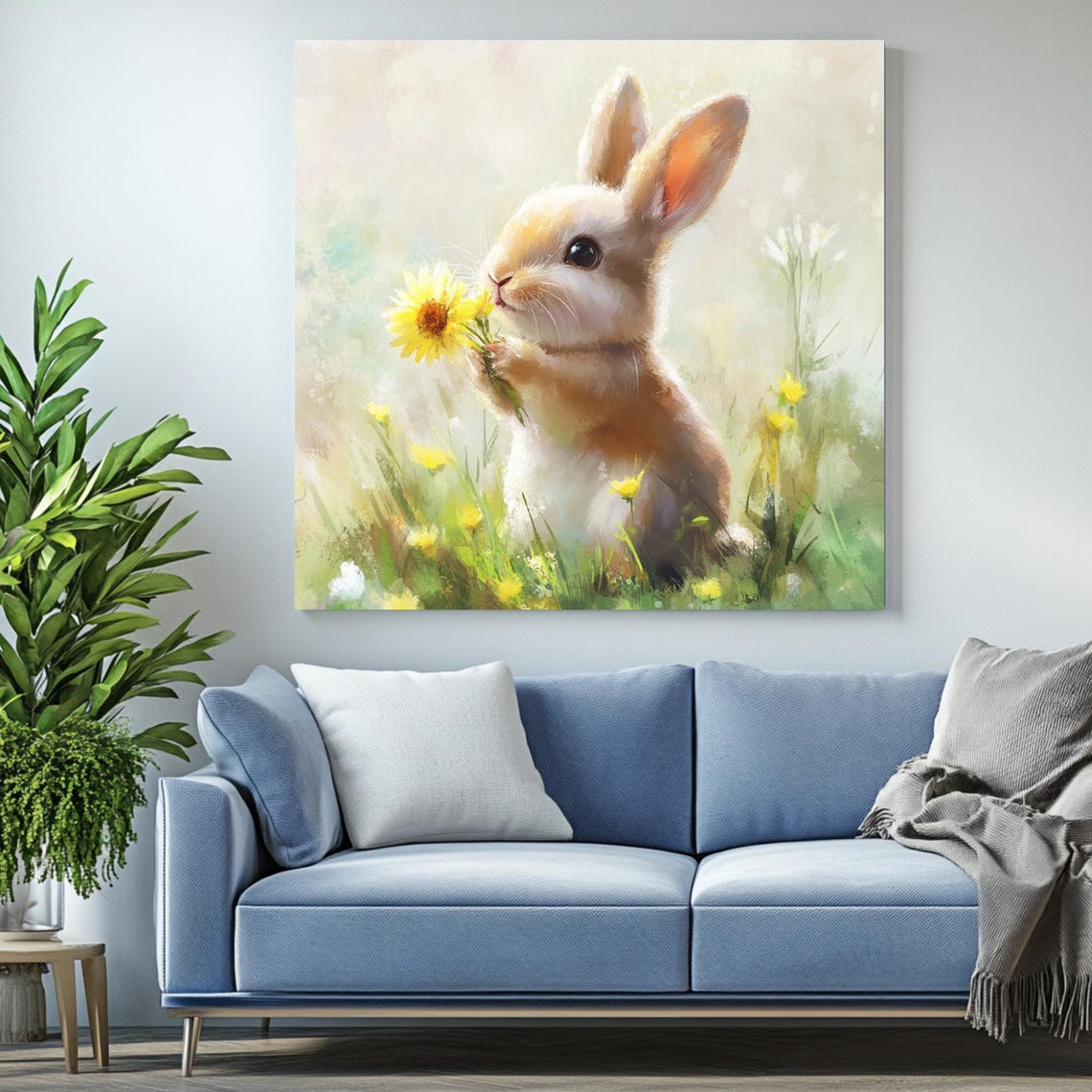Bunny Nursery Decor, Cute Bunny Floral Art Print - Image 2
