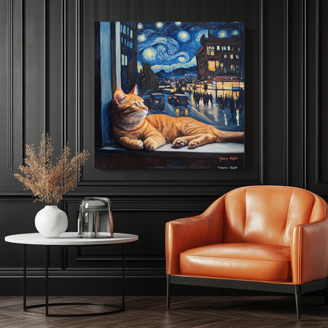 Starry Night Cat Poster, Van Gogh Inspired - Image 3
